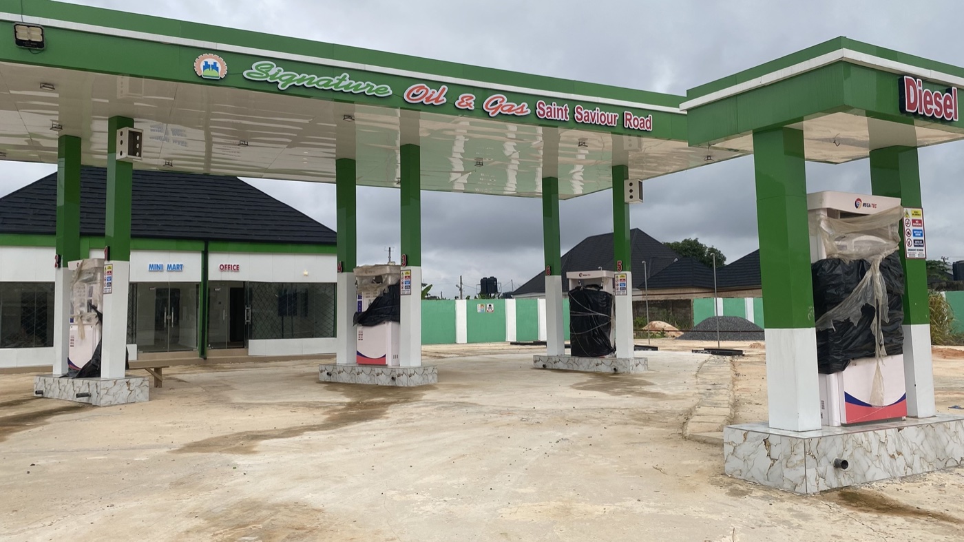 Petrol and diesel pump islands at Signature Oil and Gas, Benin City
